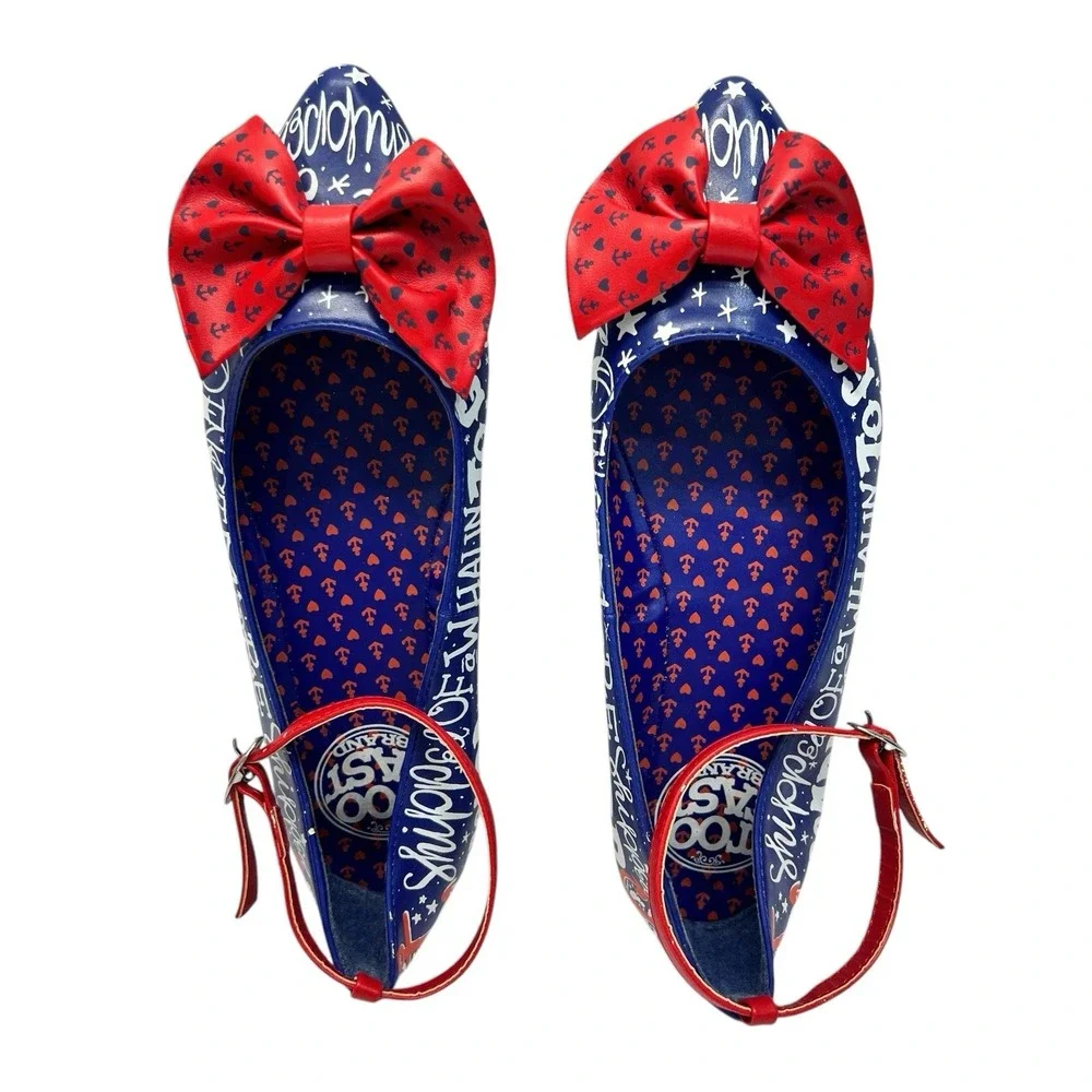 Too Fast shoes New Flats Sailor theme Red White and Blue Women Size 6  Excellent - Picture 10 of 14